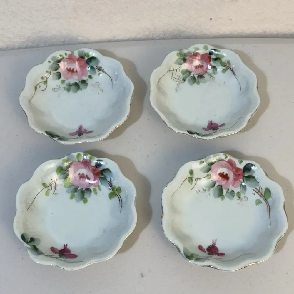 Vtg Japan Porcelain Hand Painted Roses Gold Gilt Scalloped Edged Berry Bowl Dish